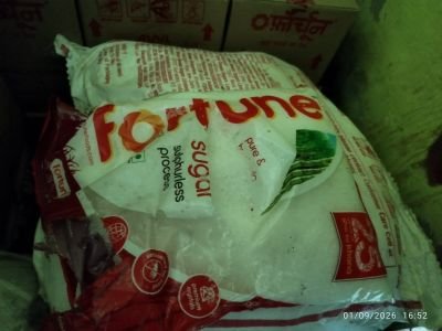 Damaged Stock of Sugar M-31, Dry Grapes, Maida, Chakki Aata, Suji & other items